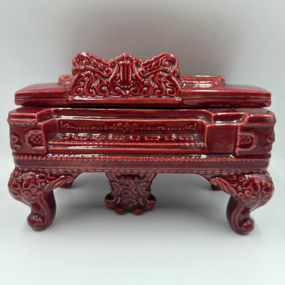 Vintage Metlox Poppytrail Piano Planter Trinket Box Oxblood Red Ceramic 1951